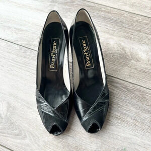 Evan Picone Black  Full Leather Peep Toe Pumps Made in Spain